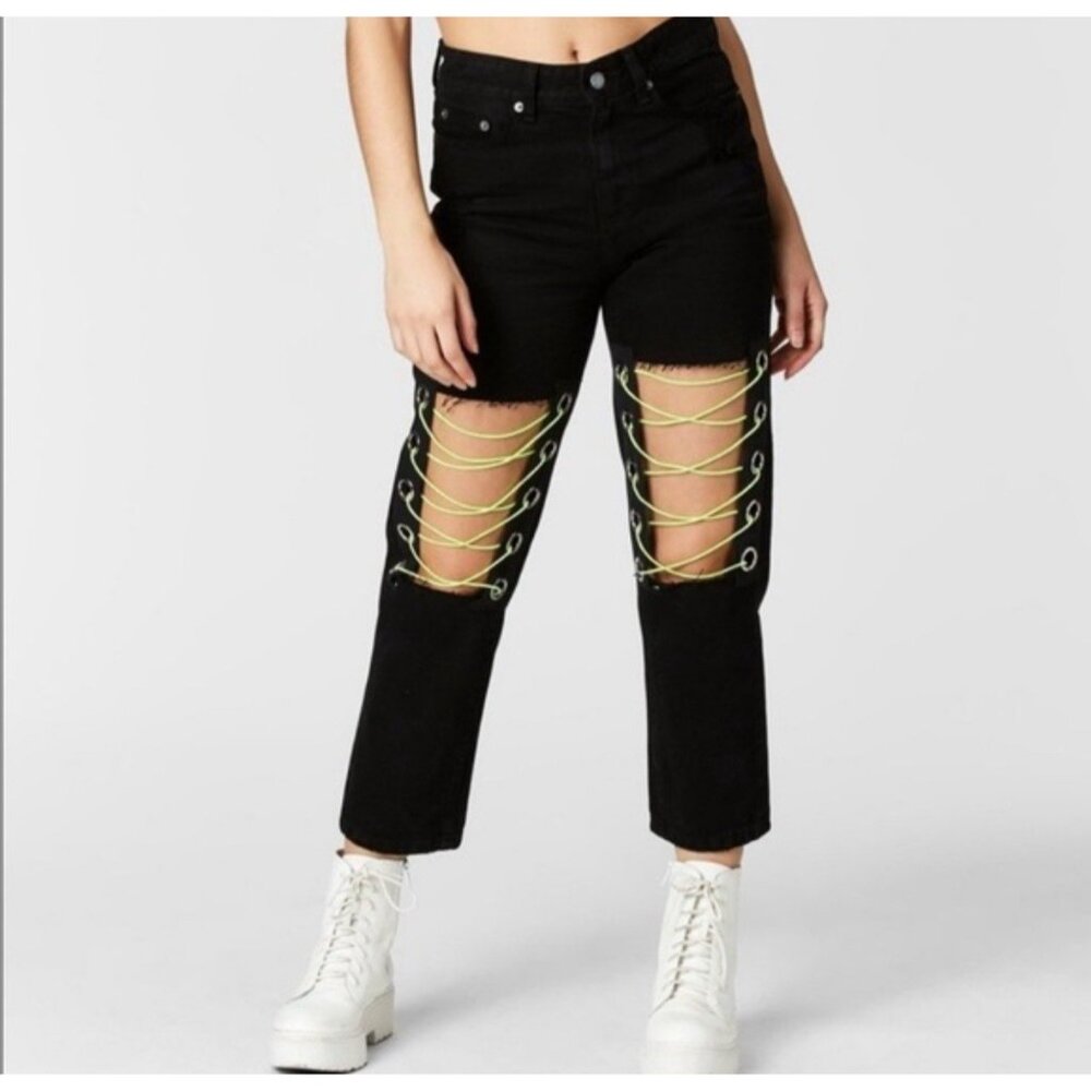 Carmar Denim Boyfriend Jeans Goth Neon Green At Knees- 24